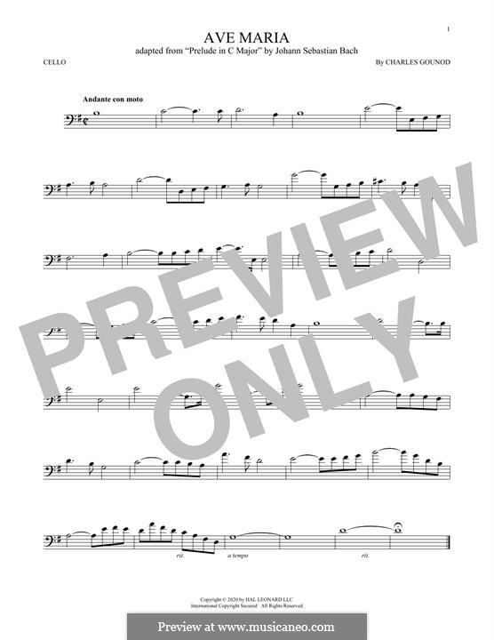 Ave Maria (Printable Sheet Music): Для виолончели by Иоганн Себастьян Бах, Шарль Гуно