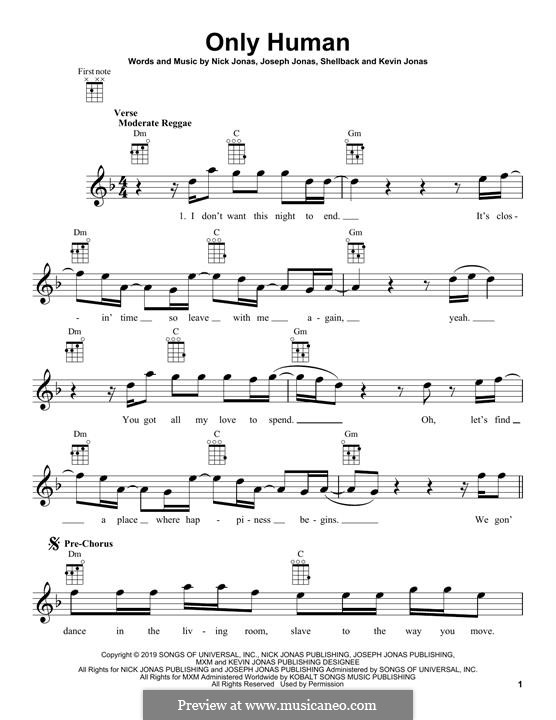 Only Human (Jonas Brothers): Для укулеле by Shellback, Joseph Jonas, Kevin Jonas Sr., Nicholas Jonas