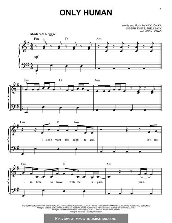 Only Human (Jonas Brothers): Для фортепиано by Shellback, Joseph Jonas, Kevin Jonas Sr., Nicholas Jonas