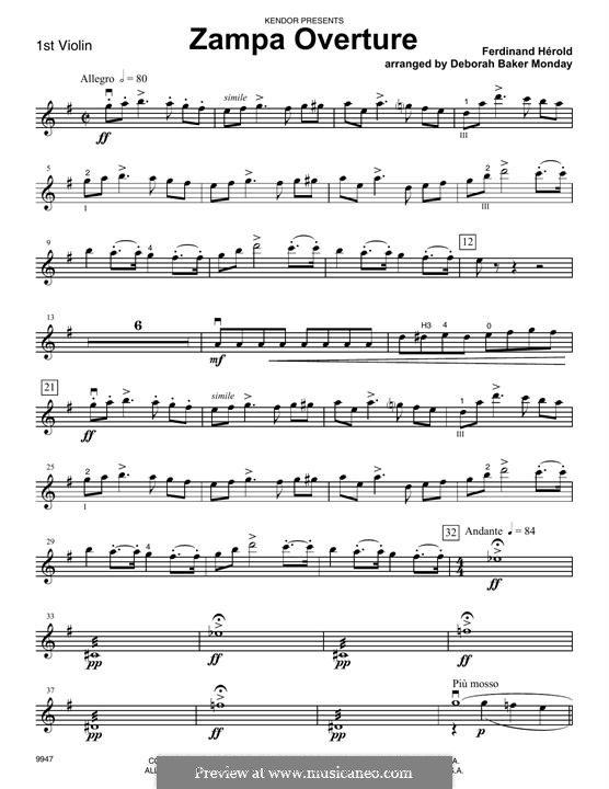 Цампа, или Мраморная невеста: Overture, for strings – 1st Violin part by Фердинанд Герольд