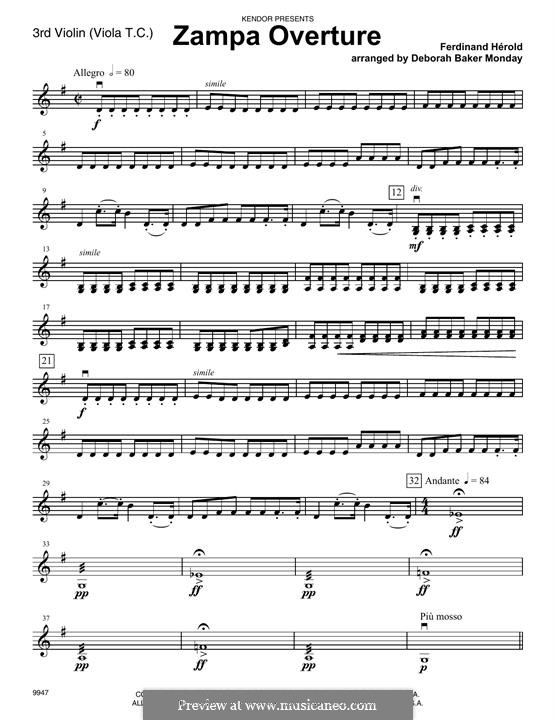 Цампа, или Мраморная невеста: Overture, for strings – Violin 3 part by Фердинанд Герольд