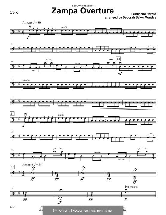 Цампа, или Мраморная невеста: Overture, for strings – Cello part by Фердинанд Герольд