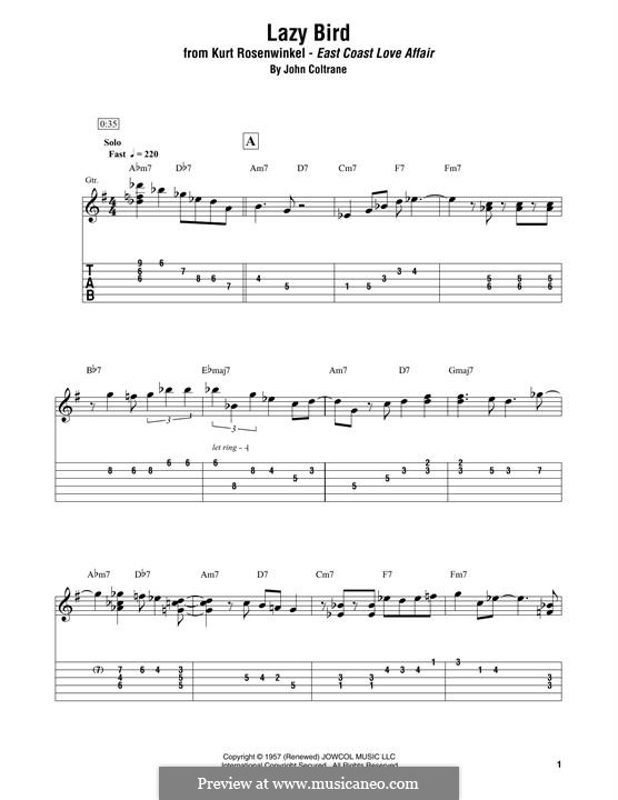 Lazy Bird (Pat Martino): For electric guitar by John Coltrane