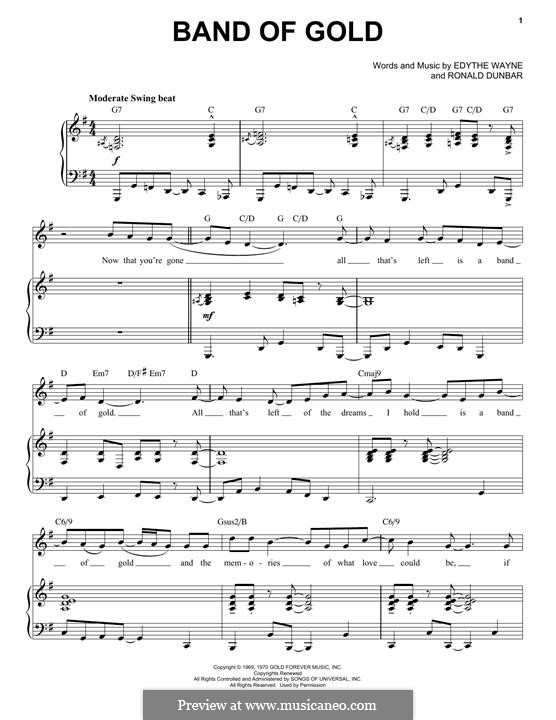 Band of Gold (Freda Payne): For voice and piano (jazz version) by Edith Wayne, Ronald Dunbar