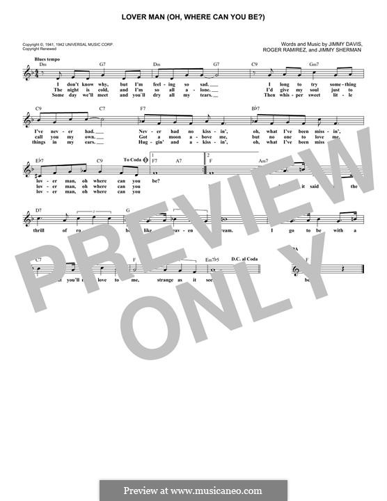 Lover Man (Oh, Where Can You Be?): Для клавишного инструмента by Jimmie Davis, Jimmy Sherman, Roger Ramirez