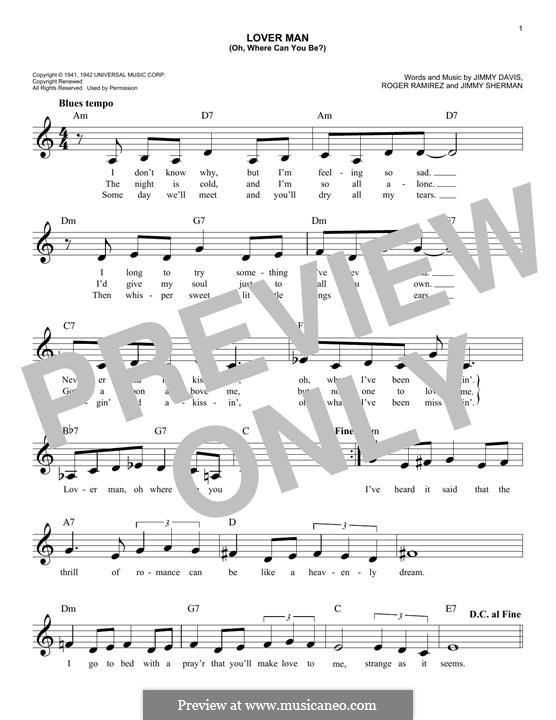 Lover Man (Oh, Where Can You Be?): Для клавишного инструмента by Jimmie Davis, Jimmy Sherman, Roger Ramirez