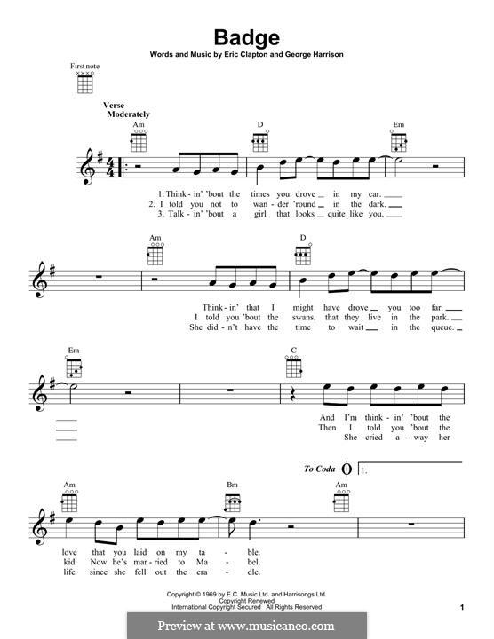 Badge (Cream): Для укулеле by Eric Clapton, George Harrison