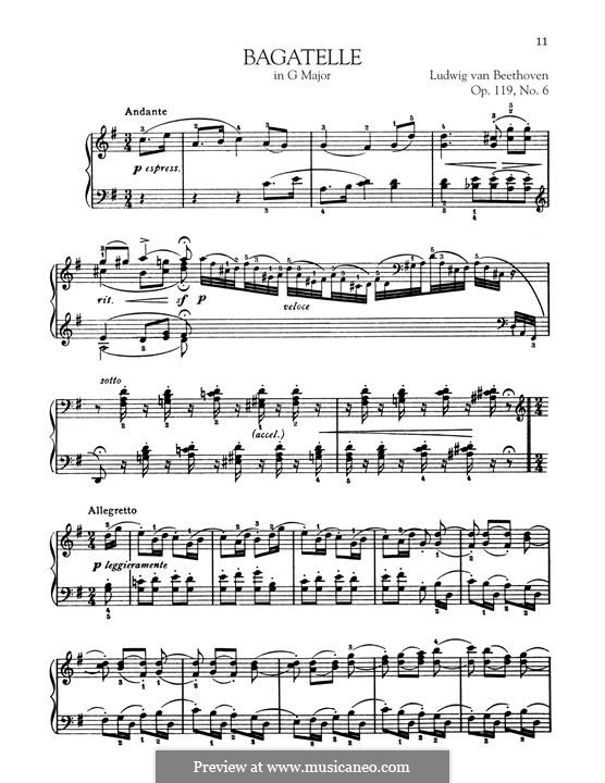Одиннадцать новых багателей для фортепиано, Op.119: Bagatelle No.6 by Людвиг ван Бетховен