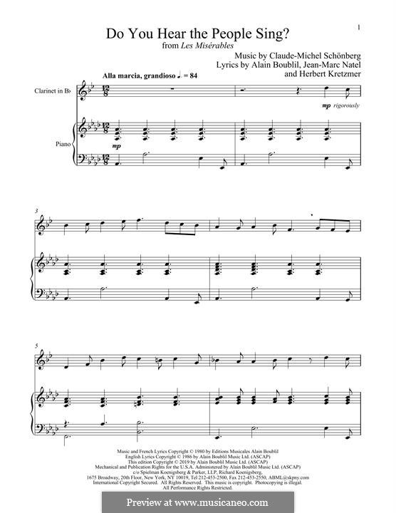 Do You Hear the People Sing: Для кларнета и фортепиано by Claude-Michel Schönberg