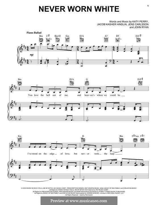 Never Worn White: Для голоса и фортепиано (или гитары) by Katy Perry