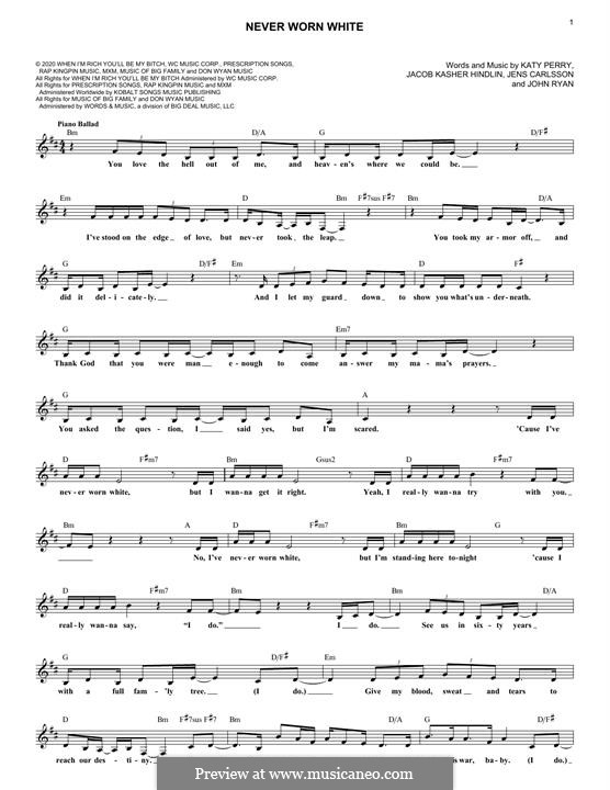 Never Worn White: Для клавишного инструмента by Katy Perry