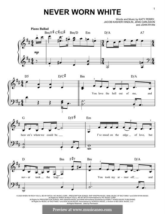 Never Worn White: Для фортепиано by Katy Perry