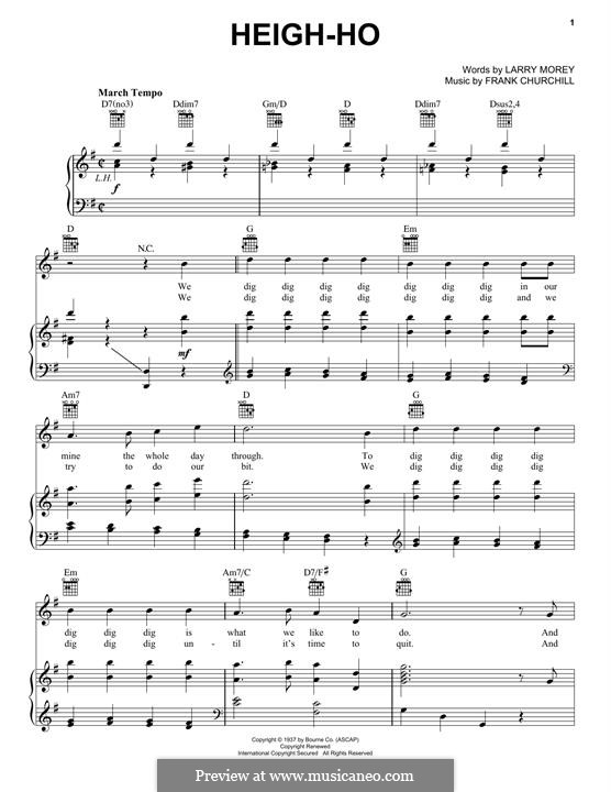 Heigh-Ho (from Walt Disney's Snow White and the Seven Dwarfs): Для голоса и фортепиано (или гитары) by Frank Churchill