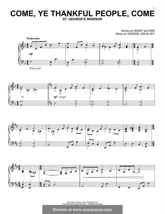 Come, Ye Thankful People, Come: Для фортепиано (легкий уровень) by George Job Elvey