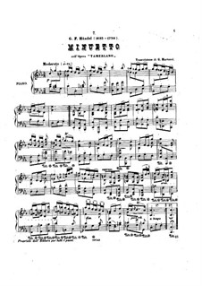 Тамерлан, HWV 18: Менуэт, для фортепиано by Георг Фридрих Гендель