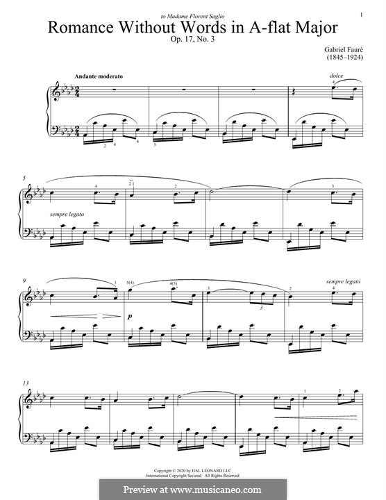 Романсы без слов, Op.17: No.3 in A Flat Major by Габриэль Форе
