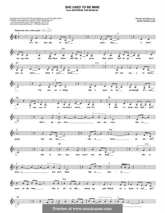 She Used To Be Mine (from Waitress): Для клавишного инструмента by Sara Bareilles