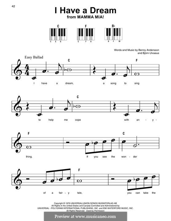 I Have a Dream (ABBA): Для фортепиано (легкий уровень) by Benny Andersson, Björn Ulvaeus