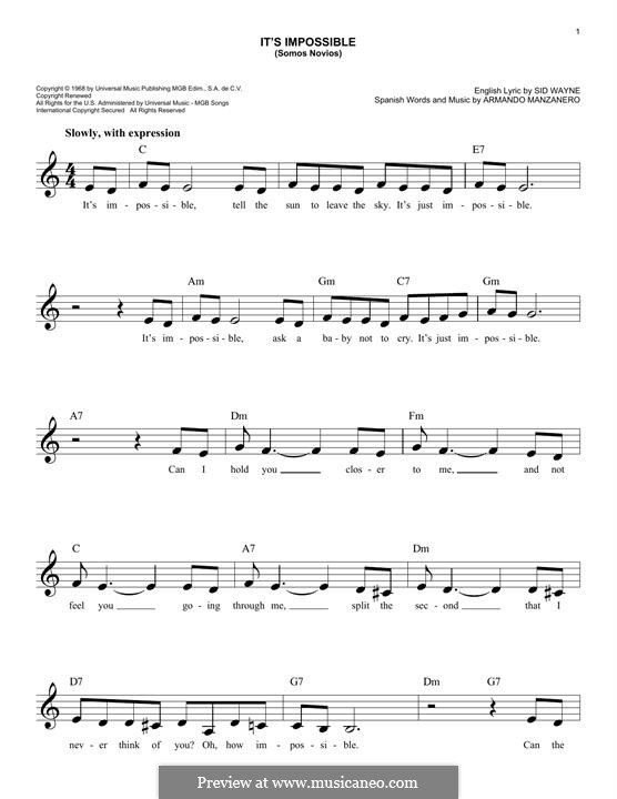 It's Impossible (Somos Novios): Для клавишного инструмента by Armando Manzanero, Sid Wayne