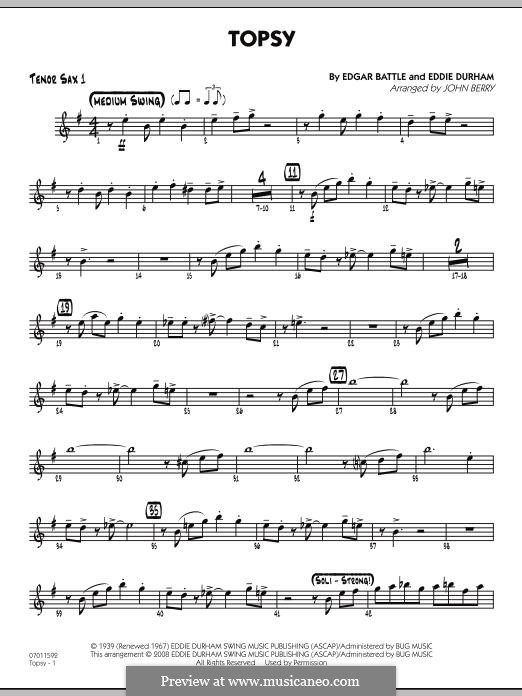 Topsy (arr. John Berry): Tenor Sax 1 part by Eddie Durham, Edgar Battle