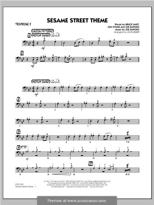 Sesame Street Theme: Trombone 3 part by Joe Raposo