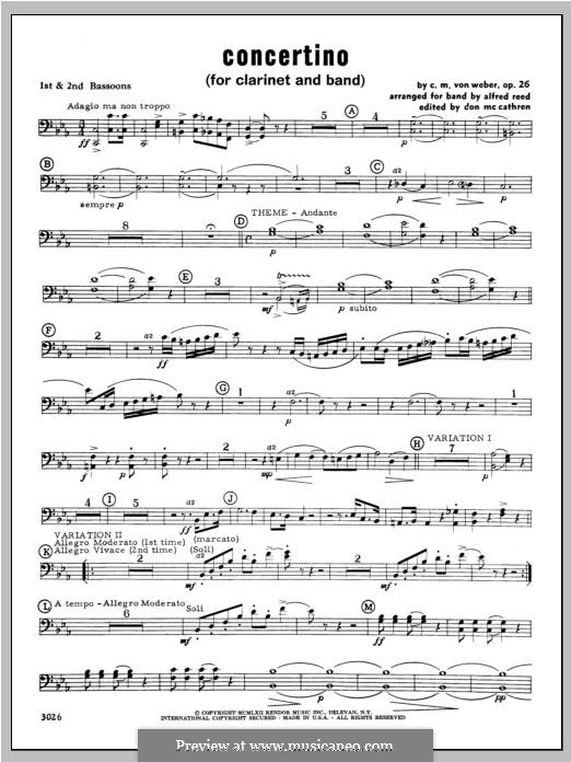 Концертино для кларнета с оркестром, J.109 Op.26: Партия фагота by Карл Мария фон Вебер