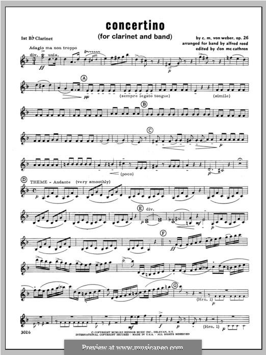 Концертино для кларнета с оркестром, J.109 Op.26: Clarinet 1 part by Карл Мария фон Вебер