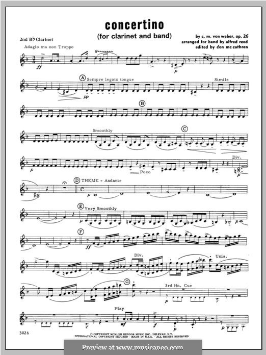 Концертино для кларнета с оркестром, J.109 Op.26: Clarinet 2 part by Карл Мария фон Вебер