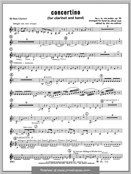 Концертино для кларнета с оркестром, J.109 Op.26: Bass Clarinet part by Карл Мария фон Вебер