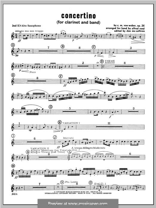 Концертино для кларнета с оркестром, J.109 Op.26: Alto Sax 2 part by Карл Мария фон Вебер