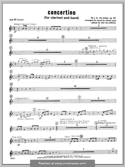 Концертино для кларнета с оркестром, J.109 Op.26: Bb Cornet 2 part by Карл Мария фон Вебер