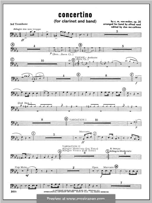 Концертино для кларнета с оркестром, J.109 Op.26: Trombone 3 part by Карл Мария фон Вебер