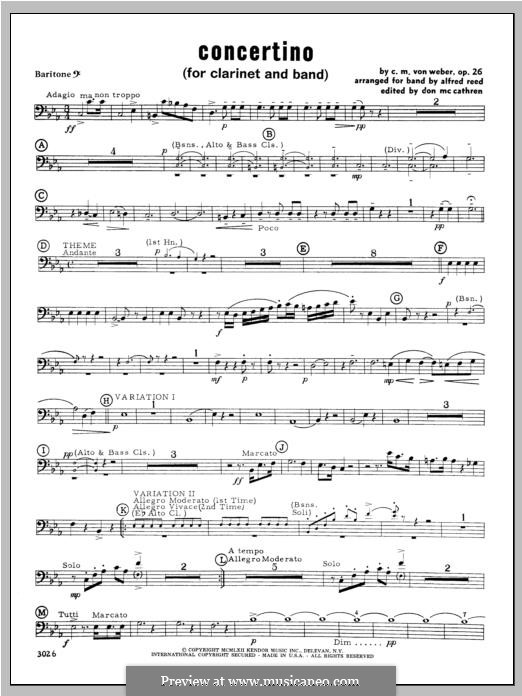 Концертино для кларнета с оркестром, J.109 Op.26: Baritone B.C. part by Карл Мария фон Вебер