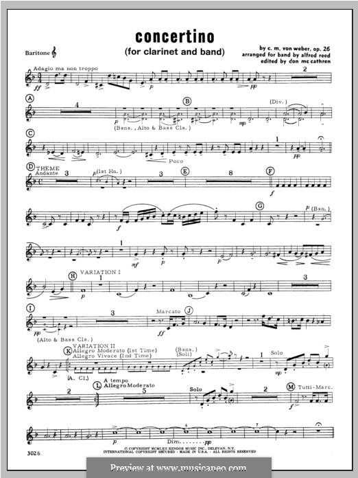 Концертино для кларнета с оркестром, J.109 Op.26: Baritone T.C part by Карл Мария фон Вебер