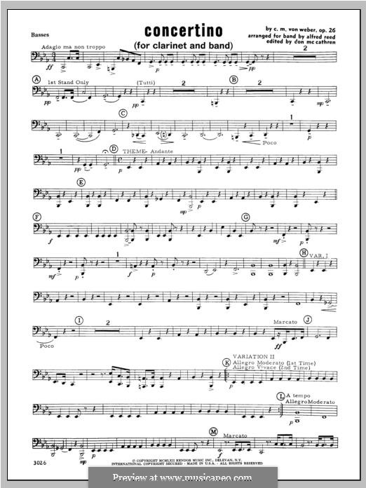 Концертино для кларнета с оркестром, J.109 Op.26: Партия баса by Карл Мария фон Вебер