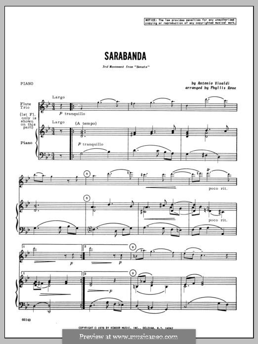 Sarabanda: Партия фортепиано by Антонио Вивальди