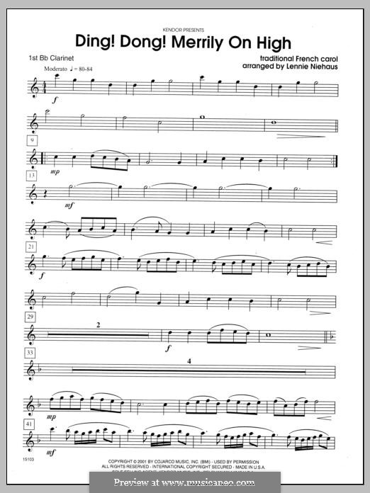 Ding Dong! Merrily on High (Printable Scores): For quartet clarinets – Clarinet 1 part by folklore