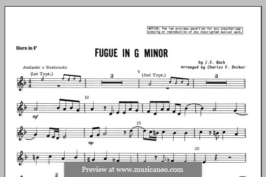 Fugue in G minor: Horn in F part by Иоганн Себастьян Бах