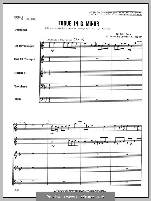 Fugue in G minor: Партитура by Иоганн Себастьян Бах