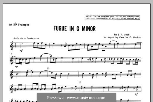 Fugue in G minor: 1st Bb Trumpet part by Иоганн Себастьян Бах