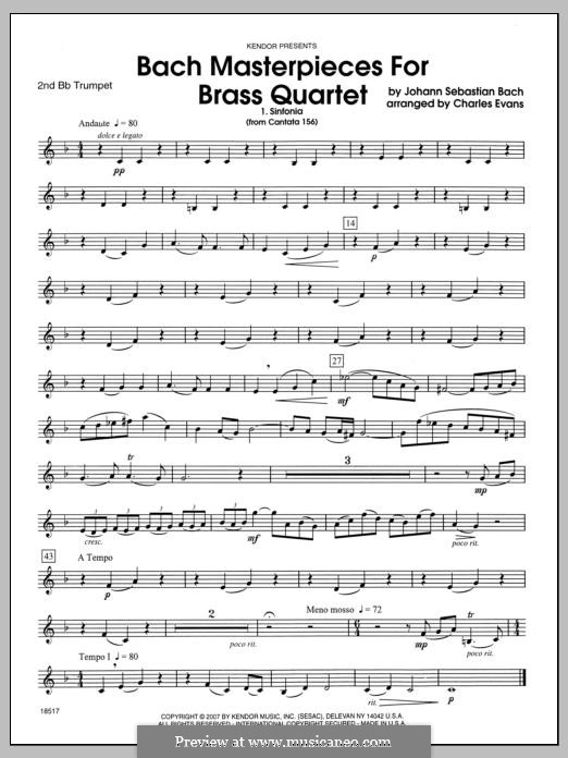 Bach Masterpieces for Brass Quartet: 2nd Bb Trumpet part by Иоганн Себастьян Бах