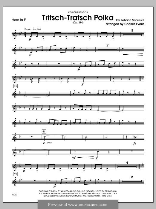 Трик-Трак. Полька, Op.214: For winds – Horn in F part by Иоганн Штраус (младший)