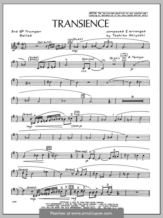 Transience: 3rd Bb Trumpet part by Toshiko Akiyoshi