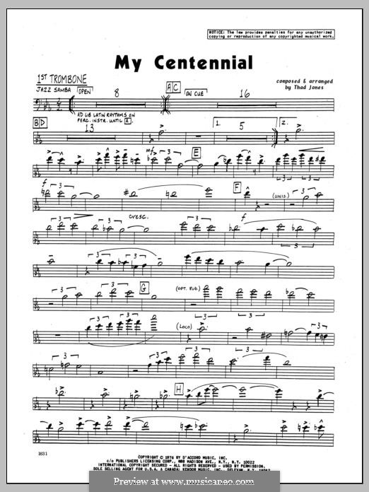 My Centennial: 1st Trombone part by Thad Jones