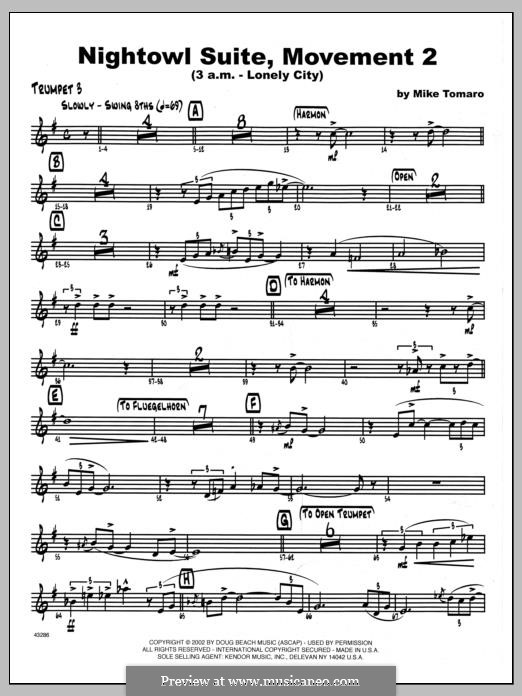 Nightowl Suite, Mvt. 2 (3 a.m. - Lonely City): 3rd Bb Trumpet part by Mike Tomaro
