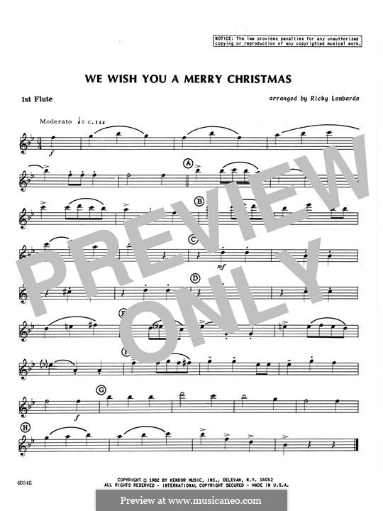 We Wish You a Merry Christmas (Printable Scores): For quartet flutes – 1st Flute part by folklore