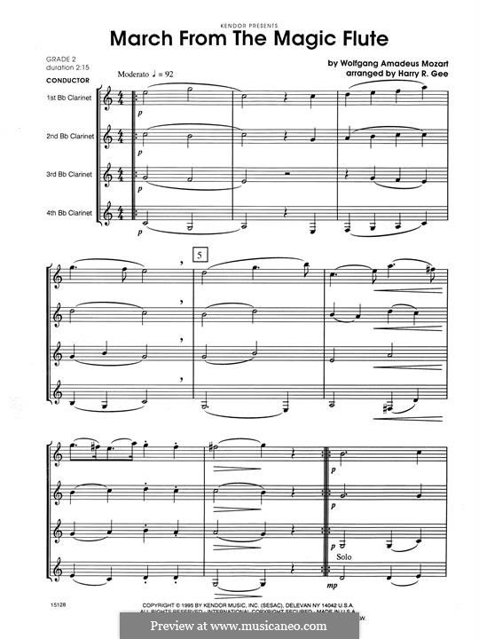 Фрагменты: March, for quartet clarinets by Вольфганг Амадей Моцарт
