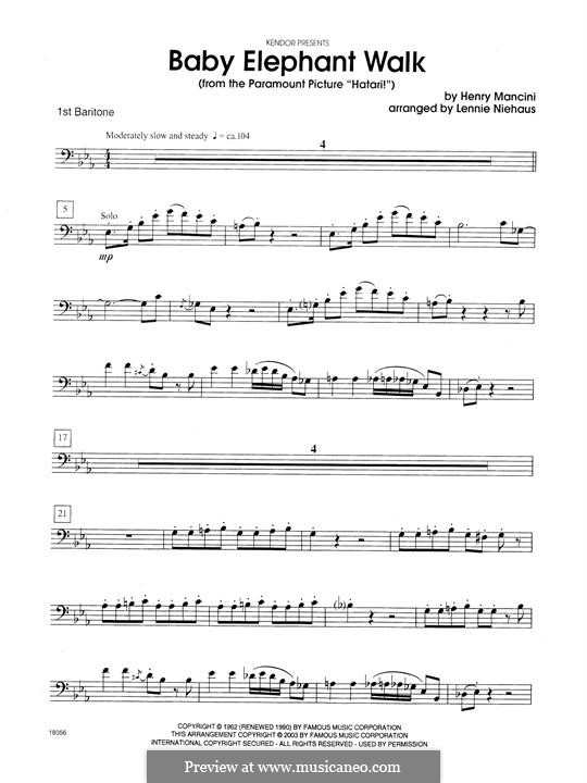 Brass Ensemble version: 1st Baritone B.C. part by Henry Mancini