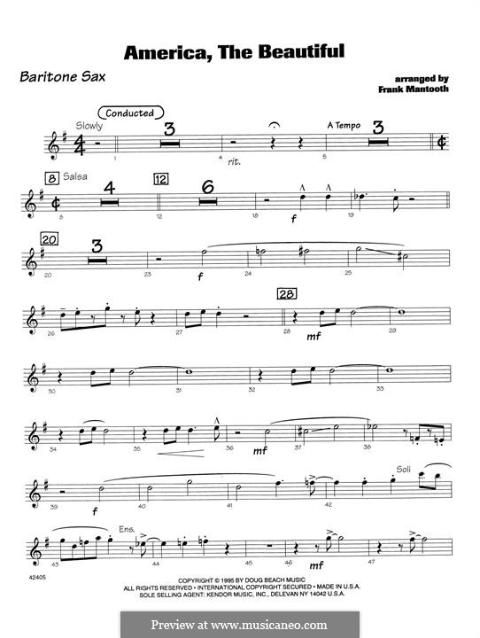 America, The Beautiful: For orchestra - Eb Baritone Saxophone part by Сэмюэль Августус Уорд
