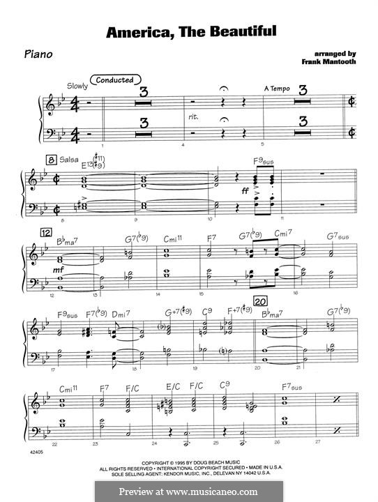 America, The Beautiful: For orchestra - Piano part by Сэмюэль Августус Уорд